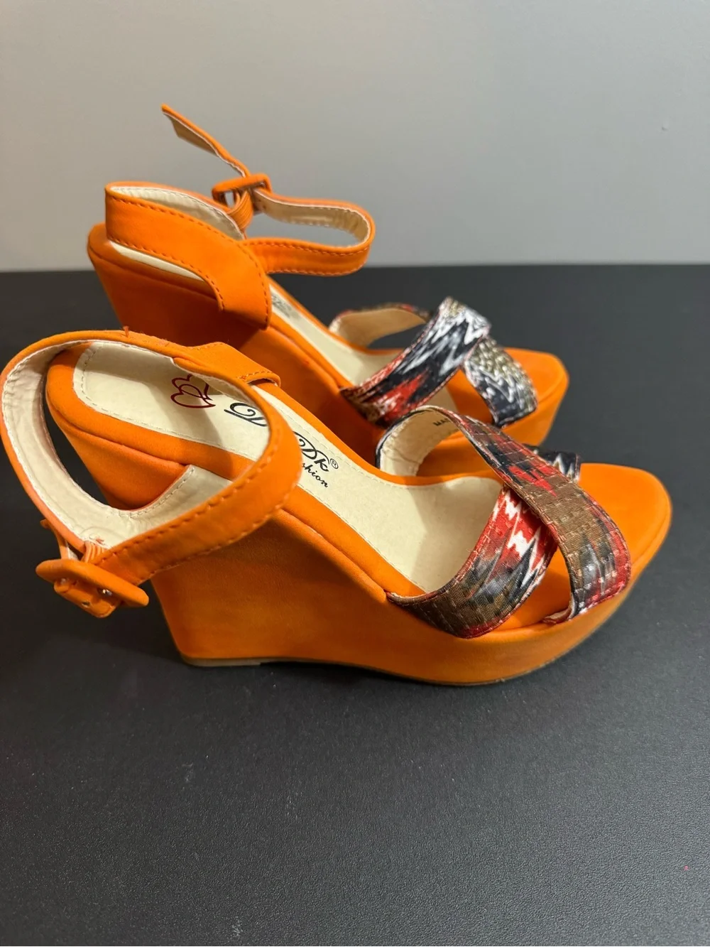 DbDk Fashion Orange Multicolor Crisscross Wedges